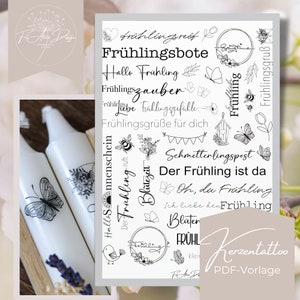 Kaars-tatoeage | Lente | bloemen | bloemen | Waterglijbaanfilm | digitale sjabloon | handgetekend | Pdf | Downloaden | A4