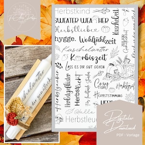 Herbst | Kerzentattoo | PDF-Vorlage | unifarben| Wasserschiebefolie | digitale Vorlage | handgezeichnet | Download | DIN A4
