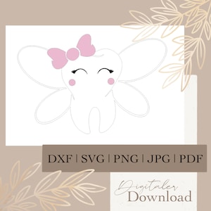 Fatina dei denti con fiocco file plotter digitale | file in formato dxf, svg, png, jpeg, pdf | Silhouette, Cricut | File vettoriale | Scarica | Sublimazione | Laser