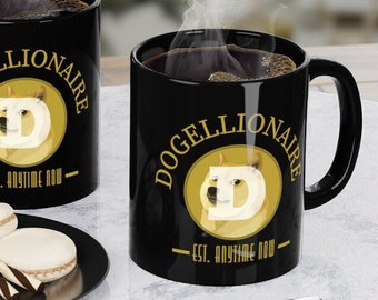 Crypto Doge Dogellionaire Black Coffee Mug 11oz