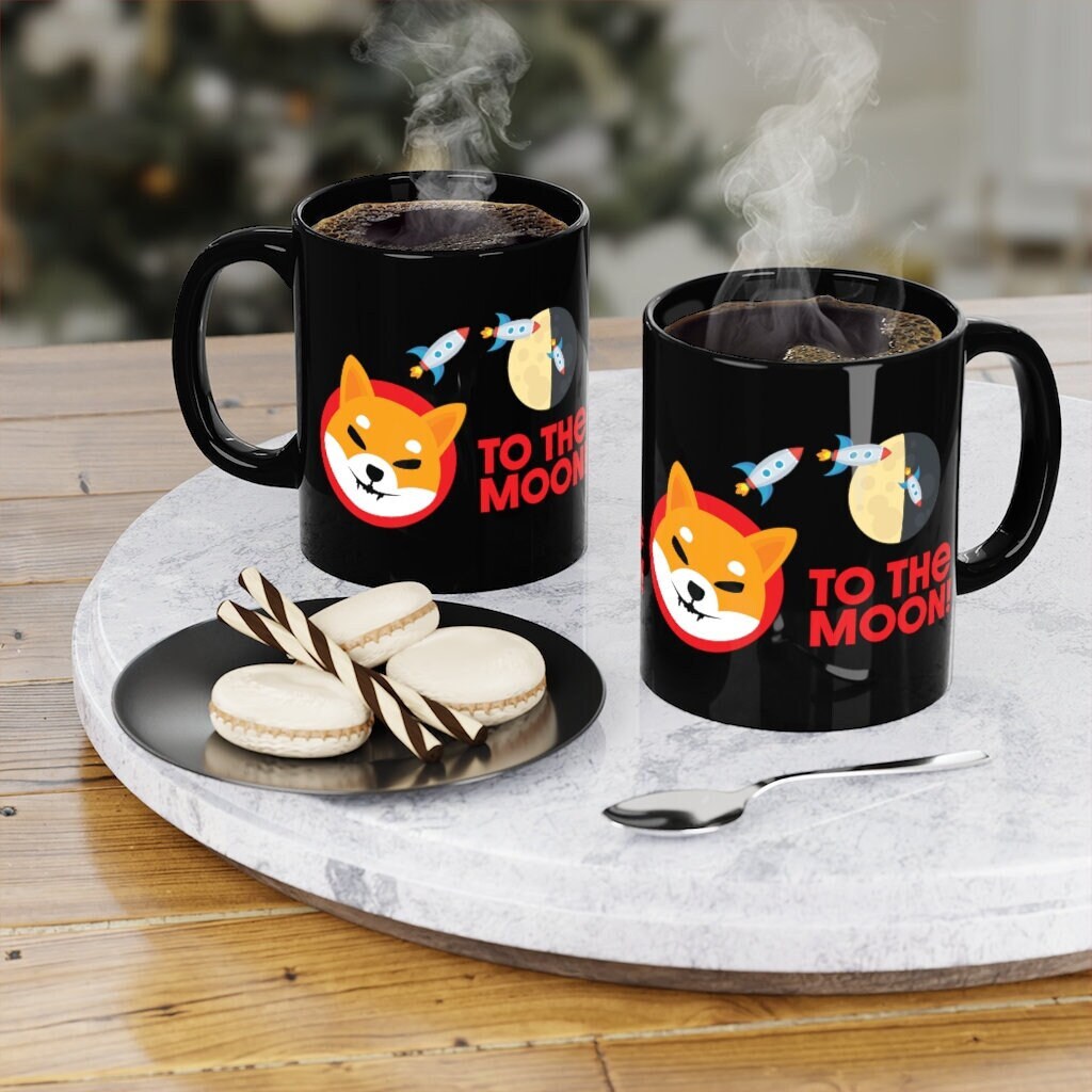 Crypto Shib To The Moon Black Coffee Mug 11oz