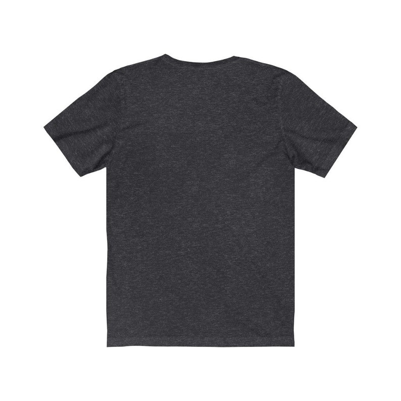 May include: A dark heather grey short-sleeved t-shirt.