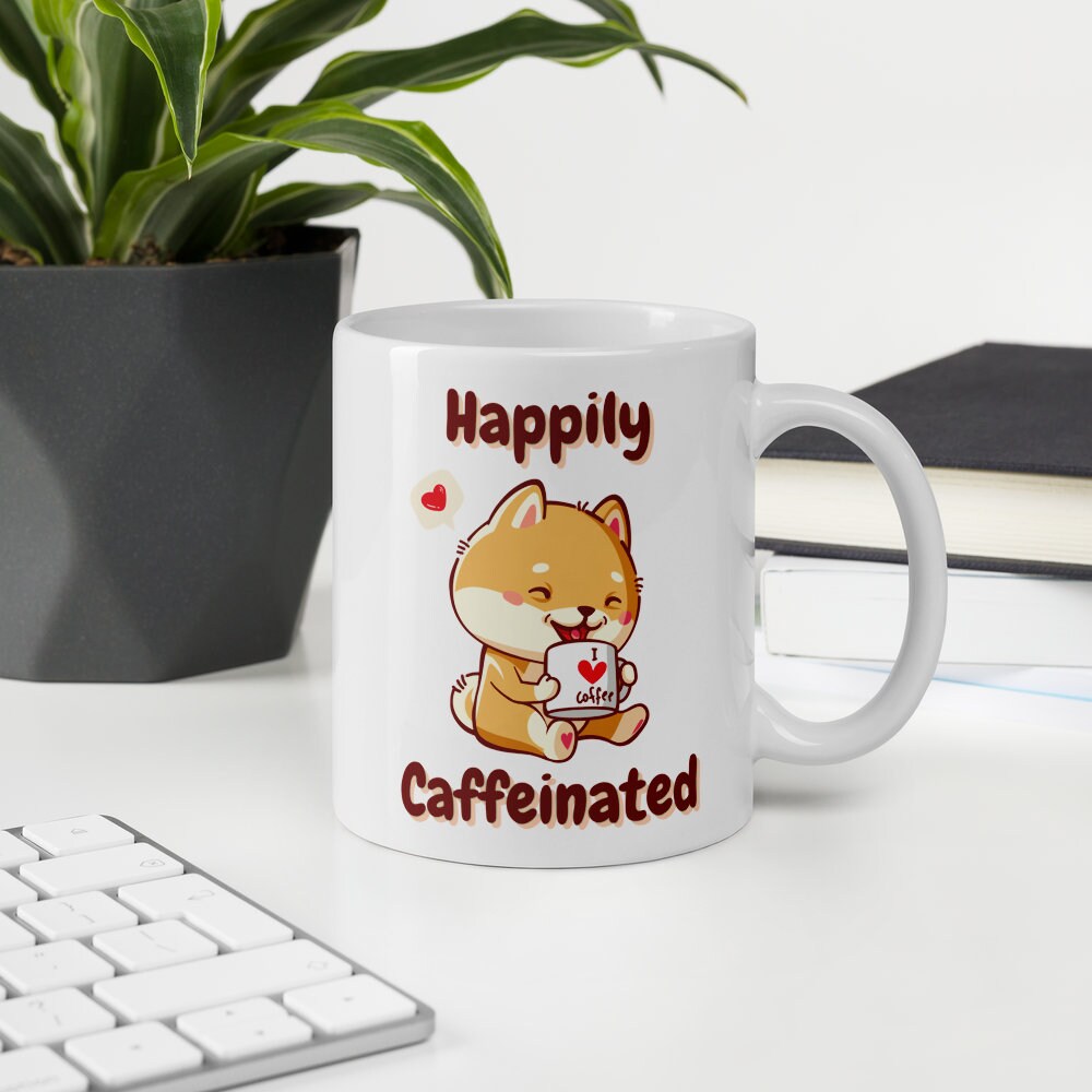 Shiba adora caneca de café