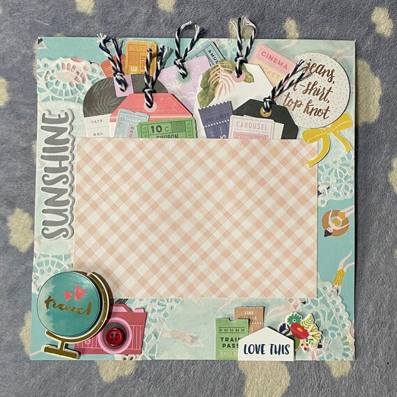 Travel Premade Scrapbook Page 8x8 Layout Paper 
