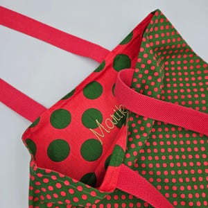 Tote bag vert à pois rouges - Sac en tissu fait main Marik