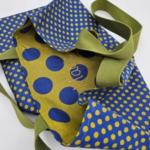 Tote bag bleu à pois verts – Sac en tissu fait main Marik