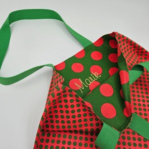 Tote bag rouge à pois verts - Sac en tissu fait main Marik