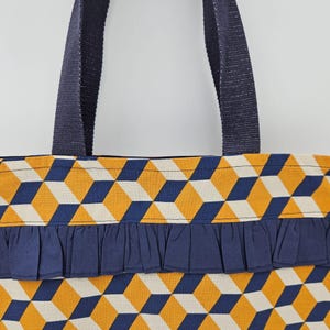 Tote bag motif jaune et bleu - Sac en tissu fait main Marik