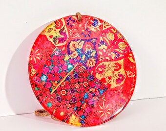 Red Fusion Glass Evil Eye Wall Hanging: Turkish Nazar Boncuk Decor