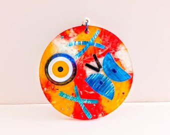Fusion Glass Evil Eye Wall Decor: Turkish Nazar Boncuk (24x12 cm)