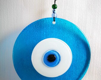 Transparent Light Blue  evil eye Wall hanging.Home Decor.Unique Gift.Protection.Amulet.Wall Art.Evil Eye Charm.Unique gift For Christmas