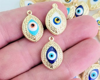 5 Pcs Evil Eye Charm, Evil Eye Pendant Gold Charms  Beads Pendants for DIY Necklace Bracelet Jewelry Making,Bulk,Supplies