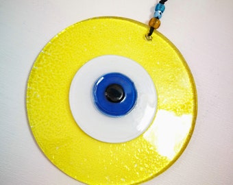Transparent Yellow  evil eye Charm. Greek.Evil Eye Bead.Home Decor.Unique Gift.Protection.Amulet.Wall Art.Evil Eye Ornament.Boho Wall