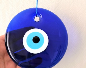 Large Blue Evil Eye Wall Hanging: Turkish Nazar Amulet (11 and 13.5cm)
