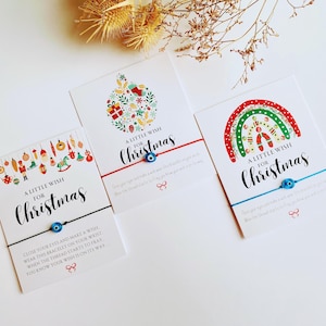 Kerstwensarmbanden met boze oog | Feestartikelen voor de feestdagen | Kerstcadeau | 3 kaartontwerpen en kleuren