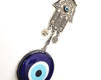 Silber Hamsa und Evil Eye Home Decor, Hand der Fatima,Wandkunst,Uniqe,Wandbehang,Boho,Wohnzimmer,Büro,Dekoration,Geschenk,Evil Eye Perle