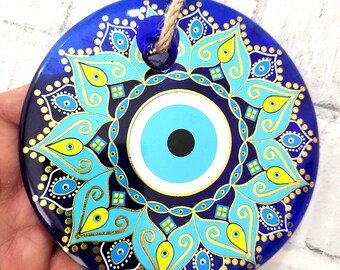 Painted Evil Eye Wall Hanging: Greek Nazar Boncuk Amulet