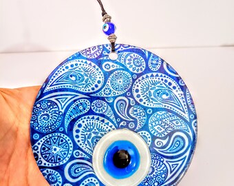 Turkish Evil Eye Wall Hanging: Fusion Glass Boho Decor
