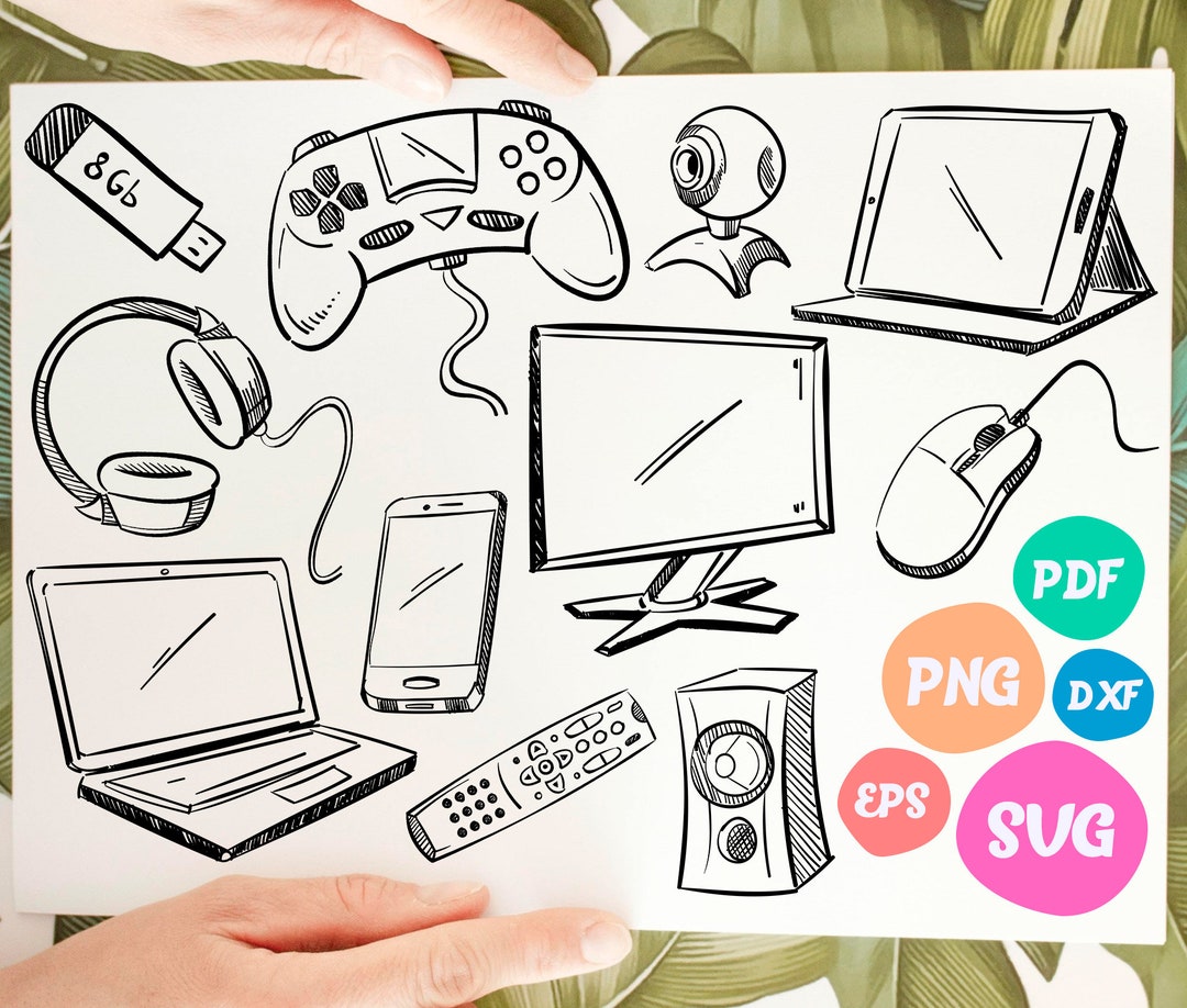 Gadgets Sketch Svgdoodle Technology Vector Pack Tech Etsy