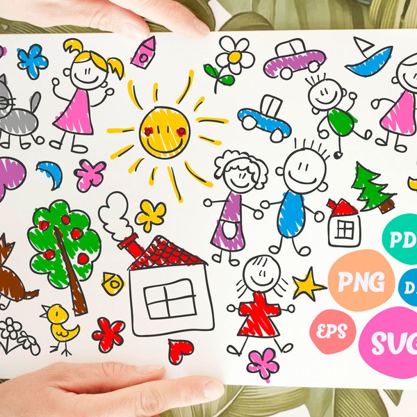 Kids drawing svg, drawing children,happy little people, drawings svg, sun svg, tree svg, house svg,funny drawings, print file,  svg file,svg