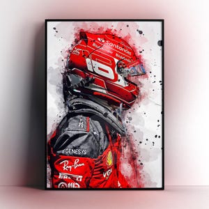 Póster de Charles Leclerc con Ferrari - Impresión artística de pared de Charles Leclerc - Póster de Ferrari F1 enmarcado (A3)