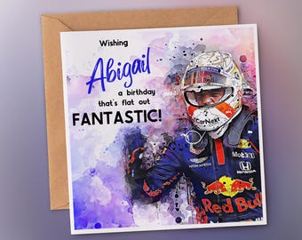 Personalisierte Max Verstappen Geburtstagskarte mit individuellem Namen