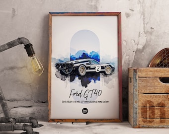 Ford Shelby GT40 Le Mans 50th Anniversary Poster, Automotive Wall Art