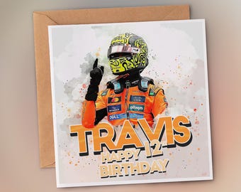 Personalized Lando Norris Birthday Card - 2025 McLaren F1 Design with Custom Inside Message
