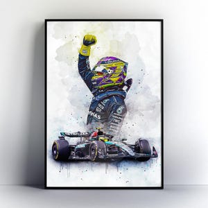 Lewis Hamilton Poster Mercedes Car Print - Lewis Hamilton Wall Art Birthday Gift for F1 Fans Racing Decor