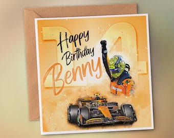 Custom Lando Norris Birthday Card - 2025 McLaren F1 Design with Custom Inside Message