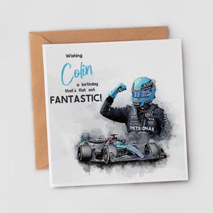 Carte d'anniversaire personnalisée George Russell, cadeau d'anniversaire de la voiture Mercedes 2025 avec enveloppe gratuite