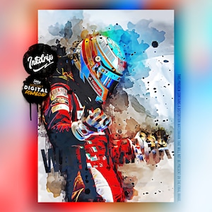 Fernando Alonso Poster Digital Download, Ferrari Formula 1 Wall Art, Illustration F1 Poster Print, Home Decor