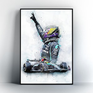 Lewis Hamilton Poster Mercedes Car Print - Lewis Hamilton Wall Art Birthday Gift for F1 Fans Racing Decor