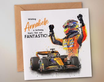 Personalized Oscar Piastri Birthday Card - McLaren F1 Design with Custom Inside Message