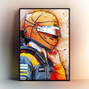 Lando Norris Poster Basketball Helmet Print McLaren F1 Formula One Wall Art