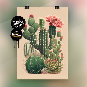 Vintage Cactus and Succulents Wall Art | Botanical Floral Prints | Downloadable Canvas Poster