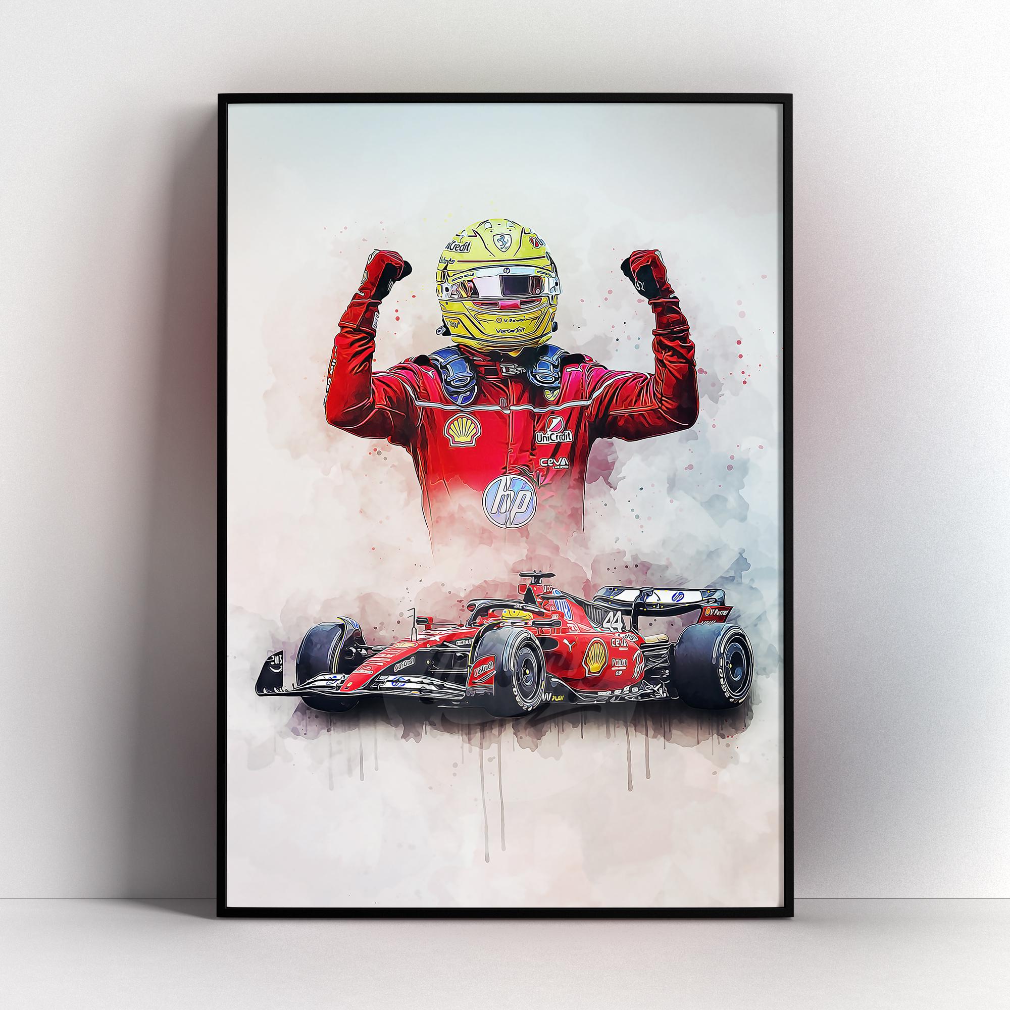 Poster Lewis Hamilton Ferrari Racing - Impression A4 (21x29,7 Cm) - Décoration Murale Pour Fans De Formule 1 | Sans Cadre