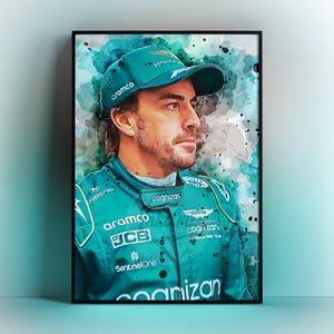 Fernando Alonso Poster Aston Martin F1 Druck - Fernando Alonso Wand Kunst Geburtstagsgeschenk