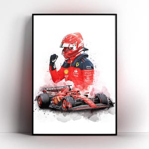 Póster de Charles Leclarc con un Ferrari - Regalo de arte mural de Charles Leclarc
