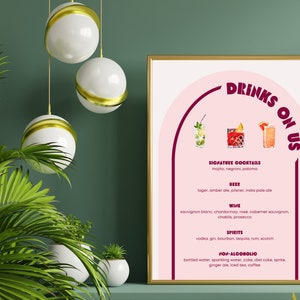 Modèle de Cocktail Signature Arch moderne (imprimable) - Wedding Bar Menu - Aquarelle Cocktail Art - 18 x 24, 16 x 20, 11 x 14, 8,5 x 11, 8 x 10, 5 x 7
