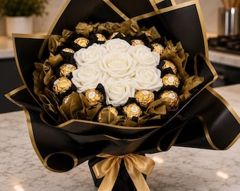 Bouquet di cioccolatini Ferrero Rocher con rose, regalo di lusso per il compleanno di lei, fiori di cioccolato per l'anniversario, fatto a mano nel Regno Unito