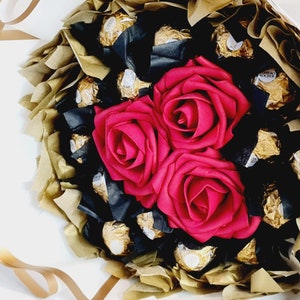 Bukiet czekoladowy Ferrero i Lindt, prezent na rocznicę, prezent urodzinowy dla niej, Ramadan, prezent na Eid, prezent z podziękowaniem, czekoladki i kwiaty wielkanocne