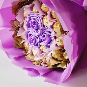 Chocolate Bouquet Ferrero and Lindt, Birthday Gift, Ramadan, Eid, Easter, Congratulations, Thank You Gift, Chocolate & Flower Bouquets Purple