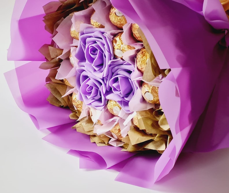 Chocolate Bouquet Ferrero and Lindt, Birthday Gift, Ramadan, Eid, Easter, Congratulations, Thank You Gift, Chocolate & Flower Bouquets Purple