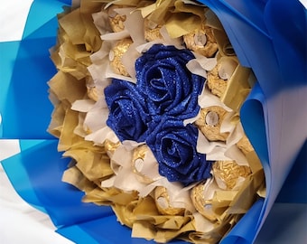 Royal Blue Ferrero Rocher Bouquet, Luxury Chocolate Arrangement, Birthday Present for Him, Father's Day Surprise