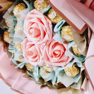 Chocolate Bouquet Ferrero and Lindt, Birthday Gift, Ramadan, Eid, Easter, Congratulations, Thank You Gift, Chocolate & Flower Bouquets Pink