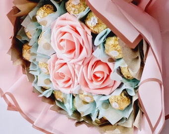 Schokoladenstrauß Ferrero und Lindt, Geburtstagsgeschenk, Ramadan, Eid, Ostern, Glückwünsche, Dankeschön-Geschenk, Schokoladen- und Blumensträuße