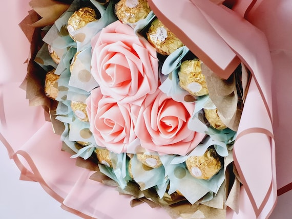 Chocolate Ferrero Lindt Bouquet, Birthday Gift for her, January Birthday, Congratulations, Thank You, Chocolate & Flower Bouquet