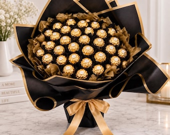 Ferrero Rocher Chocolate Bouquet, Luxury Black & Gold Birthday Gift for Her Him, Anniversary Chocolate Gift, Black Royale