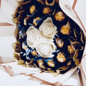Ramo de chocolate Ferrero Lindt, regalo de cumpleaños, aniversario, regalo de Ramadán, regalo de Eid, Pascua, felicitaciones, gracias, ramo de chocolate Blanco